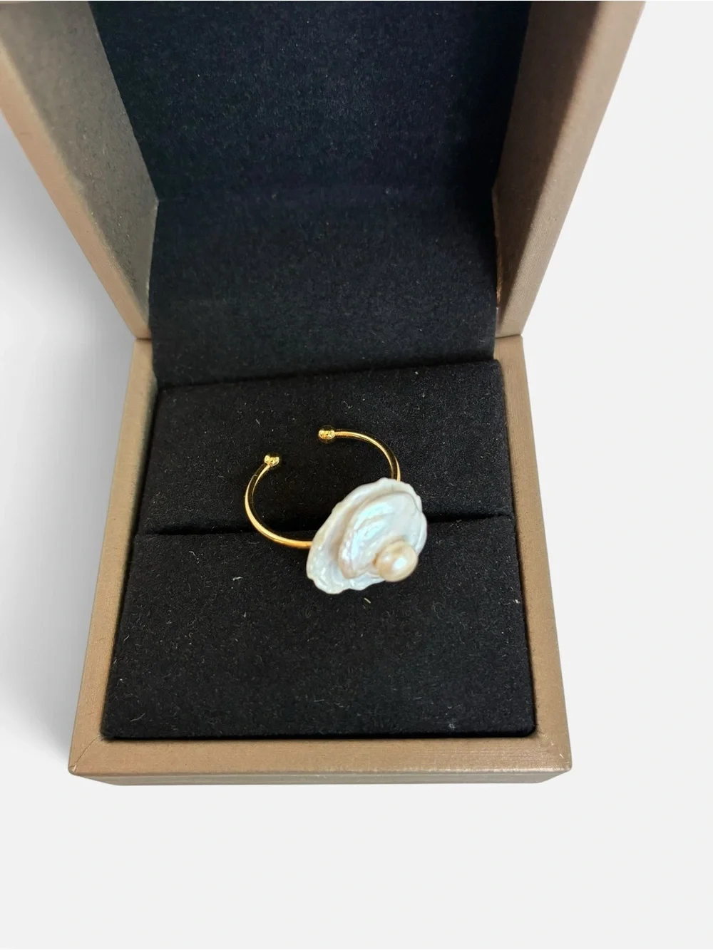 Freshwater Pearl Flower Ring Gold Tone Adjustable Statement Ring